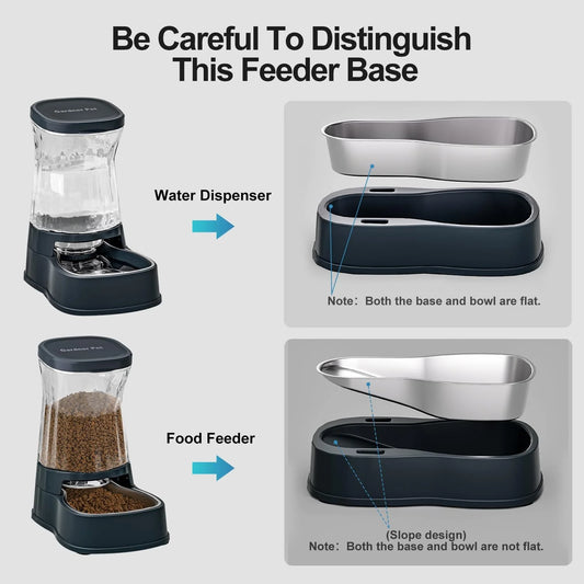 Nomipaw 2Pcs Cat&Dog Feeder & Waterer - Automatic Gravity Feeding - 1 Gallon Each Feeder - Black Gray